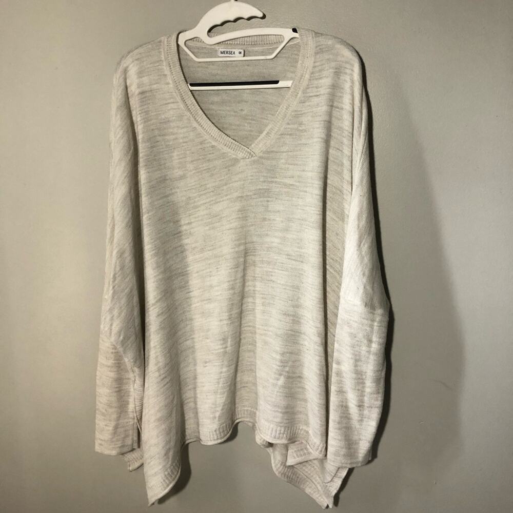 Mer Sea Catalina womens OS oatmeal v neck lagenlook 3/4 sleeve tunic sweater